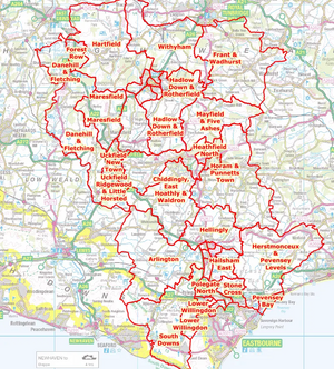 Map showing the new Wealden District Council Electoral Boundaries (from May 2019)