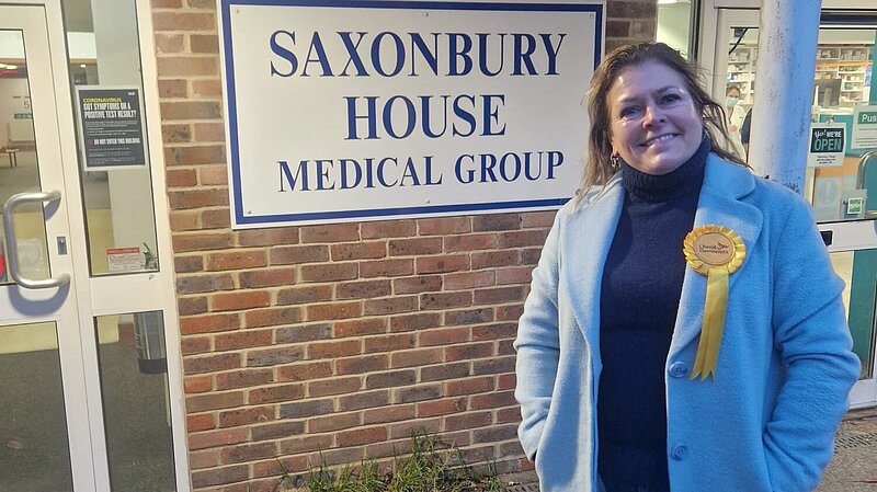 Danielle Newson outside Saxonbury Surgery